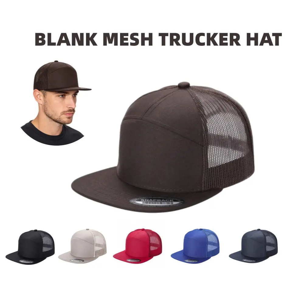 Blank flat brim truck driver's cap, breathable mesh Snapback cap, adjustable plain mesh baseball cap for outdoor sports