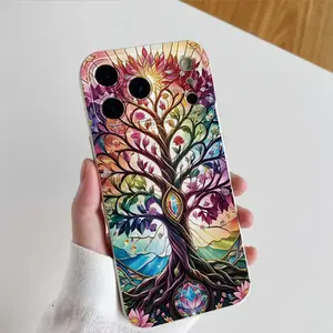 Colored glass painted life tree Phone Case for iPhone  17,16, 15, 14, 13, 12,11,XR  Air PRO PLUS, MAX, SAMSUNG GALAXY S22, S23, S24, S25, S26 ULTRAPLUS.Made of TPU material, with fashionable design and featuring anti-drop protection function