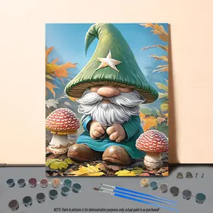 Gnome & Mushroom Pattern DIY Painting By Numbers Kit, 1 Set DIY Paint By Numbers Kit, DIY Wall Art Painting for Home Living Room Bedroom Decor