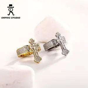 ORPHIC Vintage Crest Cross Ring 5A CZ Hand-Set Antique Finish, Unisex, Heritage Jewelry Gift for Men & Women