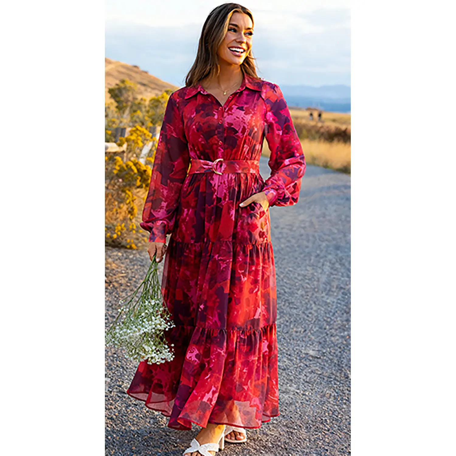 zesica bohemian dress ZESICA Spaghetti Strap Ruffle Maxi Dress zesica