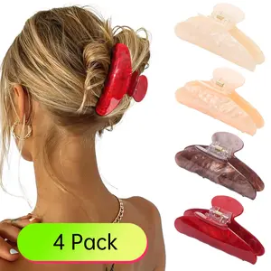 Set of 4 Large Acrylic Hair Claw Clips with a Strong Grip, Designed As Non-Slip Jaw Clips Suitable for Thick Hair for Women And (Available in Coffee, Red, Beige, And Champagne Colors)