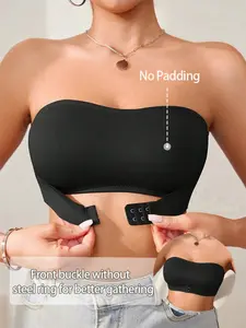 Women's Solid Wireless Strapless Bandeau Bra with Buckle, Convertible Strapless Bra, Women's Lingerie for Daily Wear