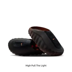 Cushion EVA Mule Slides Black Brown Gradient Hollow Perforated Surface Shock Absorb Orange Dot Outsole Non Skid Daily Shower Outdoor Unisex Walking Slippers