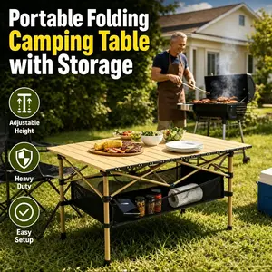 Foldable Adjustable-Height Camping Utility Rack Table - Portable Outdoor Dining Table with Large Storage Bag, Easy to Store & Carry, Suitable for Picnics, Camping, Backyard Use