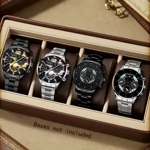 Men's Business Fashion Set, Elegant Round Dial, Stainless Steel Strap, Calendar Function, Battery Powered, Perfect Gift, Stainless Steel Watches