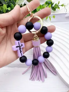 Silicone Beaded Bracelet Keychain, Creative Wrist Strap Key Ring, Ideal Gift for Friends, Sisters, Women, Mothers, Daily Wear, Car Accessory, Backpack Accessory, ID Holder Lanyard