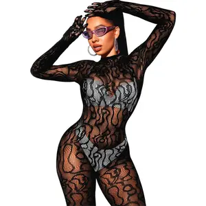 Women's Sexy Fishnet Full Bodysuit Mesh Lace Jumpsuit for Glow Party Rave Outfits Body Stockings Halloween Costume Valentine's Day Gift