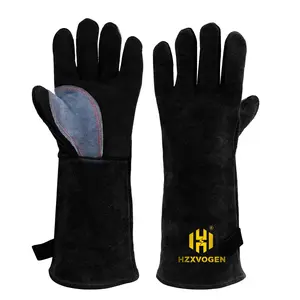 HZXVOGEN Welding Gloves 14 Inches 932℉ Heat Fire Resistant BBQ Grill Gloves for Arc Tig Mig Wood Stove Barking Anti Animal Biting Welder Gloves – Free Size for Men