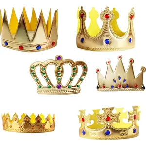 6 Piece Birthday King Crowns, Gold Foam Prince and Princess Crowns, King and Queen Party Hats with Gem Design, Headwear for Kids, Boys & Girls Birthday Party Supplies, Christmas Event Decorations