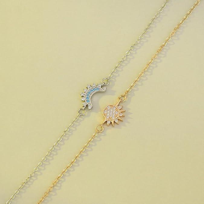 New Packing Sun and Moon Matching Couple Bracelets Set, Stackable His & Hers Friendship Jewelry in Gold and Blue for Women & Men