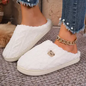 Ladies' Winter Warm Shoes Soft Soled Comfort Round Head Slippers with White Edging Casual Indoor Outdoor Home Shoes for Cold Weather Easy Care Fabric Upper Footwear Women