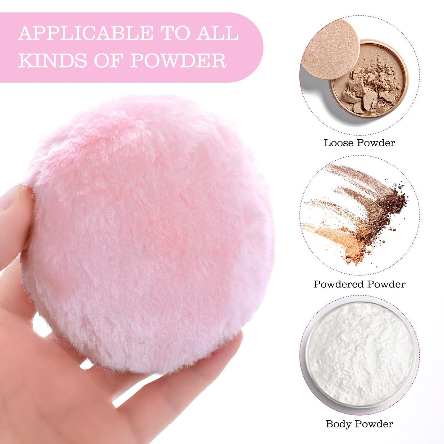 4 PCS Body Powder Puff, 3.5 Inch Dusting Powder Puff, Soft Washable Reusable Big Fluffy Dust Puffs for Wet Dry Makeup Face Body