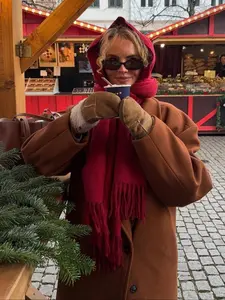 Women's Fashion Winter Scarf, Thick Warm Imitation Cashmere Shawl, Windproof Plain Color Neck Warmer for Outdoor Use Winter Scarf Keffiyeh, Fluffy Soft Scarf