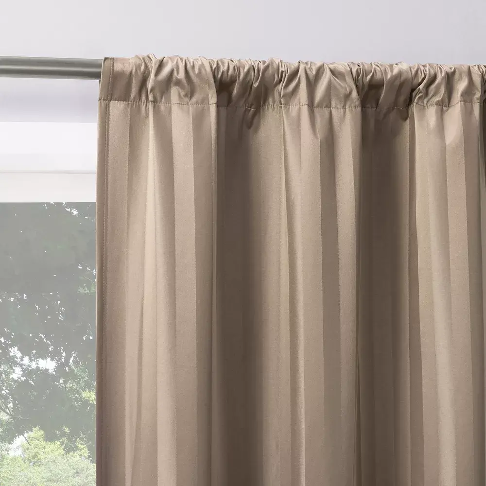 2pc 37"x84" Sun Zero Dimani Satin Striped 100% Blackout Rod Pocket Curtain Panel Pair Taupe: Energy Efficient Noise Reduction