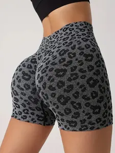 Women's High-Waisted Leopard Print Yoga Shorts, Elastic Comfortable Activewear, breathable fitness shorts, Workout Shorts, Athletic Shorts, Spotted Design, Nylon Blend Fabric, Hand Wash Only, Summer Style Shorts