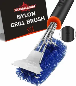 Grill Brush and Scraper, Safe Nylon Bristles Barbecue Outdoor Grill Brush for Cooled Grates, Extra Strong BBQ Cleaner Accessories (Blue)