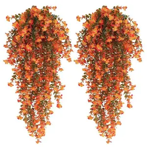 Artificial Hanging Flowers, Fake Plants Outdoor, Decorative Silk Morning Glory Faux Flowers with Eucalyptus Leaves, UV Resistant Realistic Hanging Plants for Home Garden Decor, Tropical Fake Plants