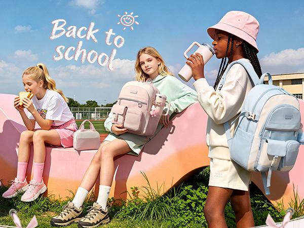 LOVEVOOK School Backpack for Teen Girls, Student Backpack Purse for 8-16 Teenage, Cute Kid Bookbag with Large Cup Holder, Back to School Backpacks Fit 15.6 Inch Laptop, Large College Travel Bag Gift