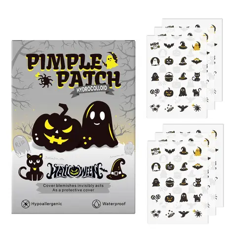 120pcs Halloween Acne Cover Stickers, Acne Patches for Face, Witch Hat Design Pimple Patch, Pumpkin Elements Spot Stickers, Facial Care Products for Women & Men, Box Packaging