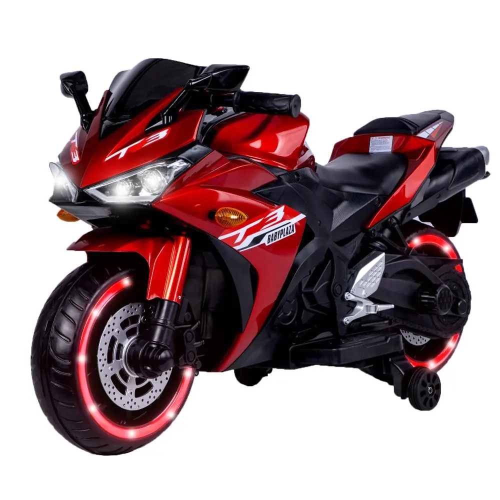 12V Toddler Motorcycle Kids Ride-On Toy for Ages 3-8 - ASTM Certified, Training Wheels, Manual Throttle, LED Light-Up Wheels, Safety Brakes, Rechargeable Battery, Foot Pedal