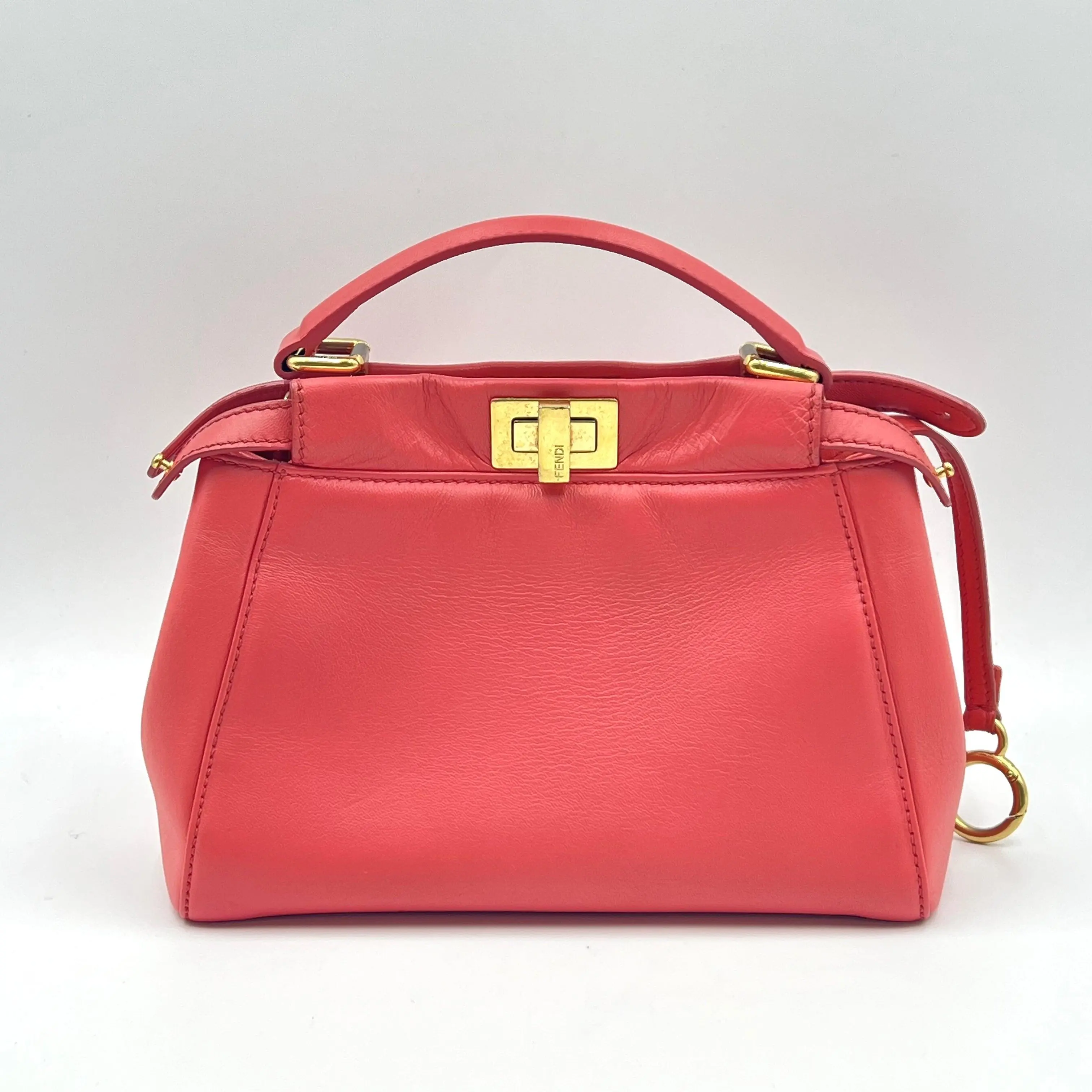 Pre-owned FENDI Leather Crossbody Bags Mini Peekaboo Bag Pink Coral