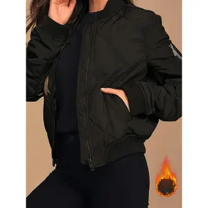 Zip-up Quilted Puffy Coat, Casual Thermal Long Sleeve Pockets Coat For Fall & Winter, Women's Clothing