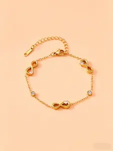 Elegant Gold Tone Infinity Bracelet with Zircon Accents, Dainty Adjustable Chain Link Bracelet, Versatile Fashion Jewelry for Daily Wear, Exquisite Bracelet