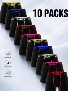 10 Pack Men’s Boxer Briefs with Letter Tape Waistband, Stretch Breathable Underwear, Soft Athletic Boxers for Gym & Daily Wear