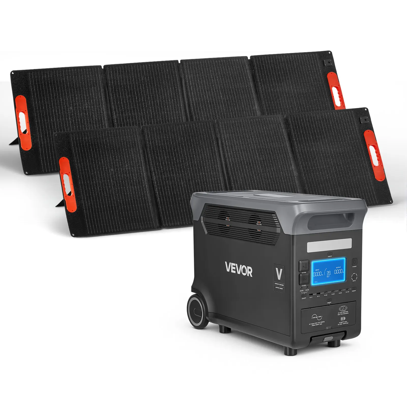 VEVOR Portable Power Station with 2PCS 200W Solar Panels, 3000W Solar Generator Power Station, 3072Wh LiFePO4 Battery Backup with 15 Output Ports for for Home Emergency, Outdoor Camping, RV Travel, Battery Backup Power Supply, Emergency Power Outage