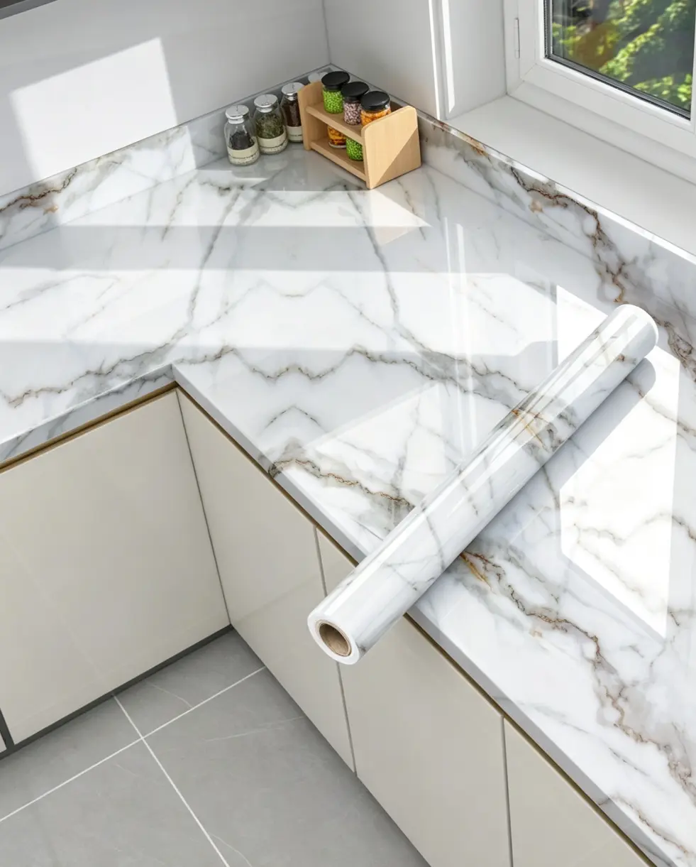 Rectangular Marble Look Peel-Stick Wall Wallpaper - Waterproof, Oil-Resistant, Smooth Finish, Durable and Practical - Indoor Use for Bedroom, Living Room DIY Home Improvement (Easy-to-Apply for DIY Enthusiasts), Oil Resistance