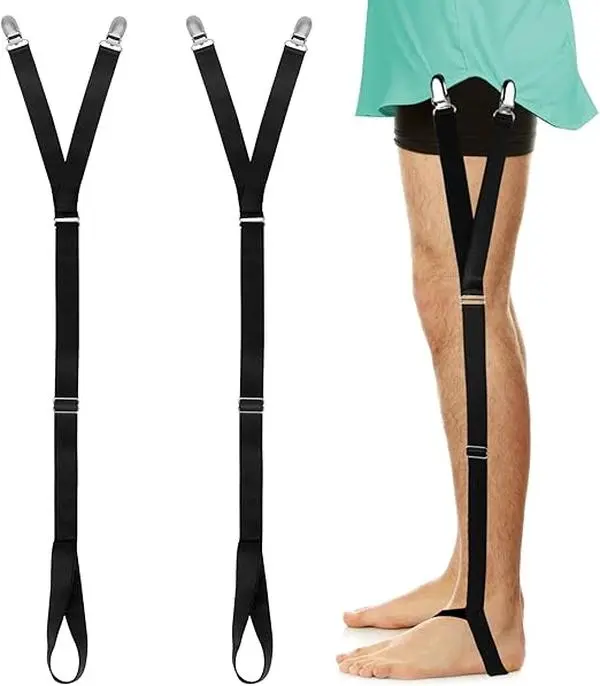 2Pcs Shirt Stays Adjustable Elastic Shirt Stays for Men Sock Suspenders Non-slip Shirts Clamps, Keep Shirts Tucked Perfect for Work & Formal Events, Black