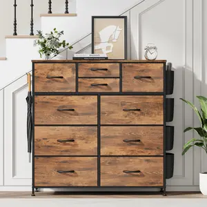 Aowos 10 Drawer Dresser for Bedroom, Storage Drawer, Side Pockets and Hooks, Sturdy Metal Frame, Wooden Top, Cupboards & Cabinets, Fabric Storage Tower Chest of Drawers with Fabric Bins, Bedroom, Entryway, Kitchen, Dinning Room