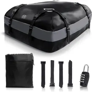 15 Cubic Ft   Soft Shell Cargo Carrier,   -  Storage for All  with/Without Racks - Attached Anti Slip Mat, Storage Bag, 4 Door Hooks & Straps, Lock
