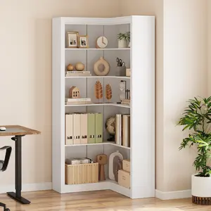 Space-Saving L-Shaped Corner Bookshelf - 71.8'' Tall, 5-Tier Heavy Duty Bookcase with Large Open Storage Shelves, Modern Farmhouse Office Furniture for Home, Bedroom, Living Room, White Finish