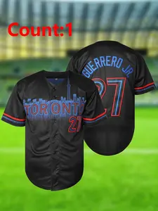 Men's Toronto Jays 27 Embroidery Baseball Jersey, Loose V Neck Short Sleeve Baseball Top, Casual Comfy Sportswear for Training & Matches, Athletic Tops