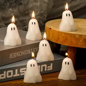 Halloween Ghost Candles, Ghost Shaped Decor Candles, Fun Face Spooky Burning Candle for Halloween Party Home and Table Decorations