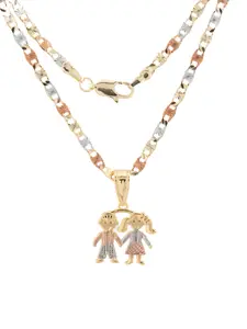 New Pendant of Two Boys or Two Girls Or Boy & Girl Charms in Tri-Color Gold-Plated with 20-Inch Tri-Color Gold-Plated Chain Necklace For Daughter Handmade Fashion Accessory