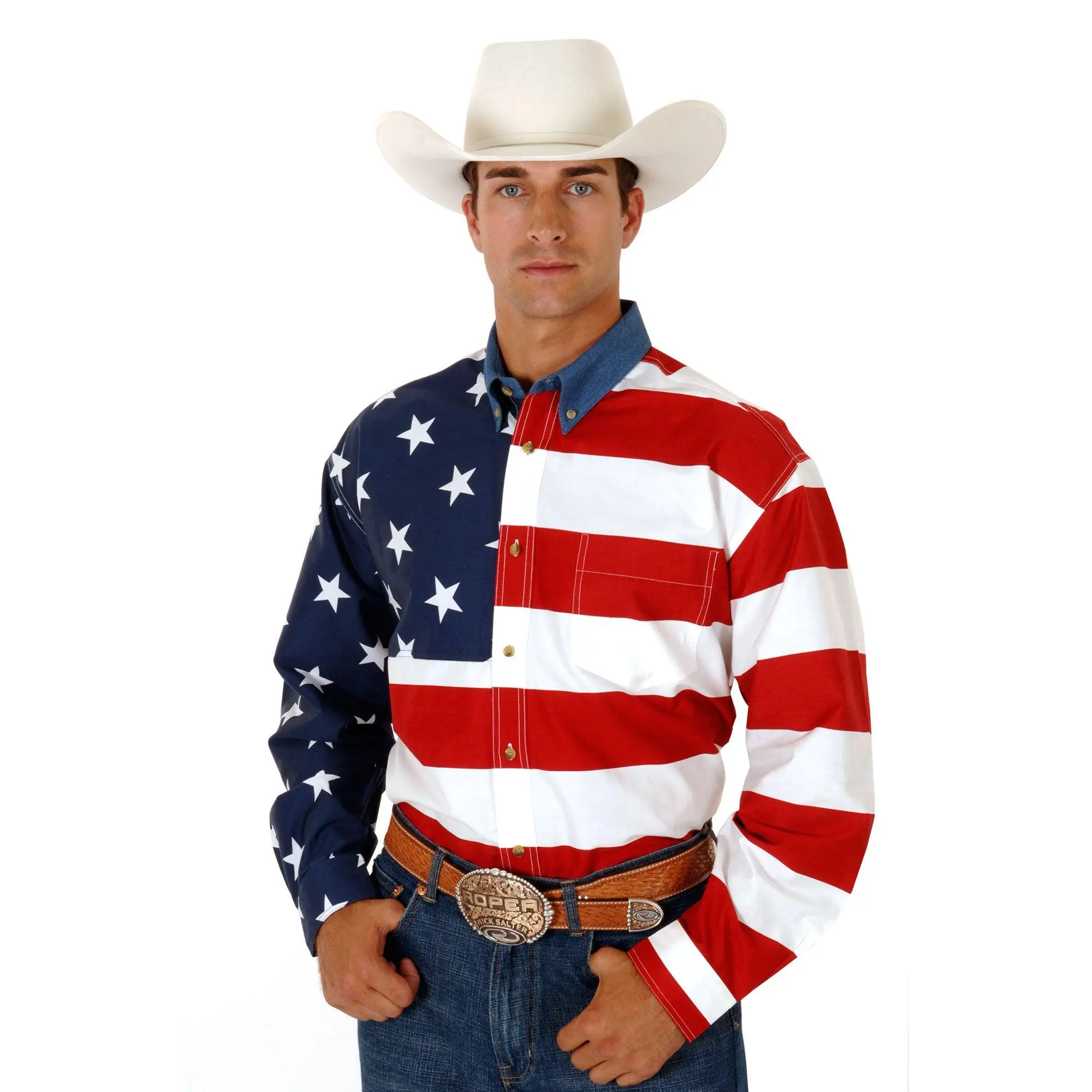 Men's Roper American Flag Long Sleeve Button Up Shirt
