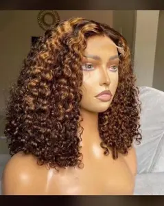 Curly bob wig Female African Small Curly Wig Head Front Lace Synthetic Wigs Hairpiece with Water Ripple Mechanism women's fashion daily natural curls