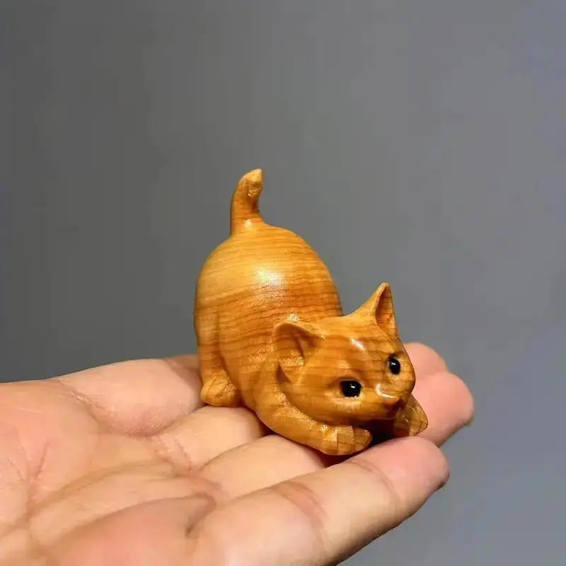 Cute Lazy Cat Design Wooden Ornament, 1 Count Hand Carved Desktop Decoration, Desktop Statue, Creative Home Decor for Living Room Bedroom Office, Cute Collectible Decorative Figurines, Decoration Items
