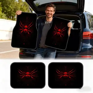 4pcsRed Spider Car Floor Mats & Trunk Liners, Multiple Specifications Available, Material, Stylish Interior Protection, Fits 95% of Vehicles, Suitable for Trucks/Sedans/SUVs, Ideal Gift for Festivals/Thanksgiving