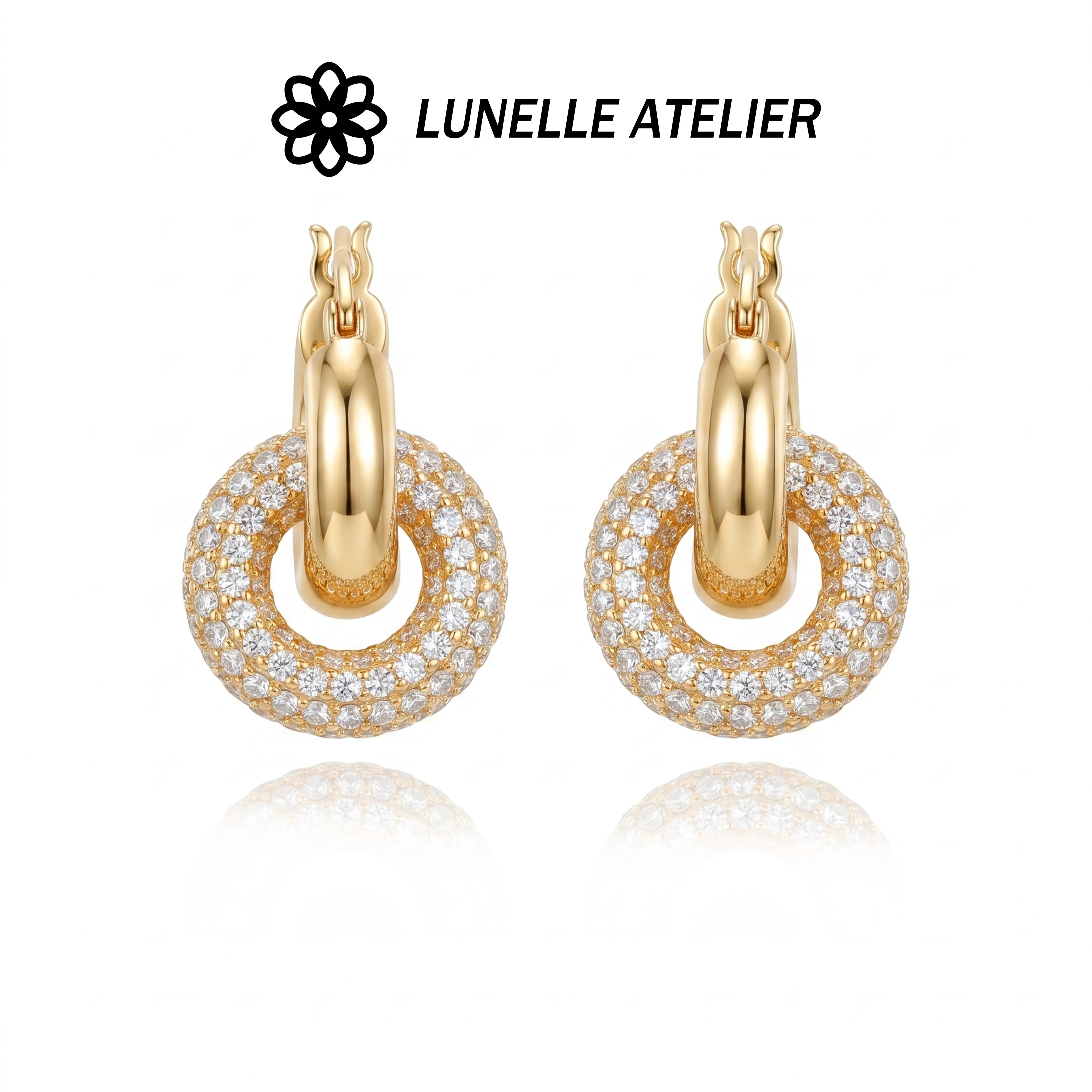 Gold Interlocking Hoop Earrings for Women Pave Zircon Donut Pendant Huggie Shiny Gift for Her