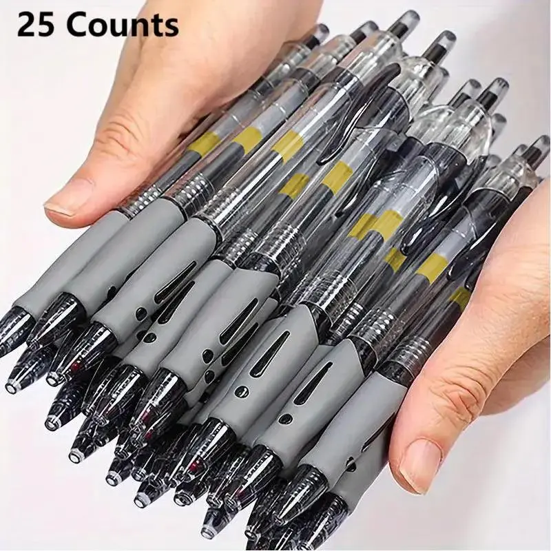 Retractable Gel Ink Roller Ball Pen, Gelly Roll Pens, 25pcs Bold Point Black Exam Writing Pens, Durable Business Pen for School Office Home Dormitory, Office Accessories, Smooth Writing Pen, Rollerball Pen Set, Office Stationery Supplies