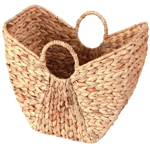 Vintiquewise  16.5 x 18 x 12 in. Large Wicker Laundry Basket with Round Handles, Brown