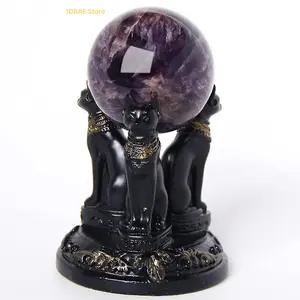 Divination Crystal Ball Ornament Set Egyptian Bast Cat Crystal Ball Display Stand Resin Figurine Home Decor