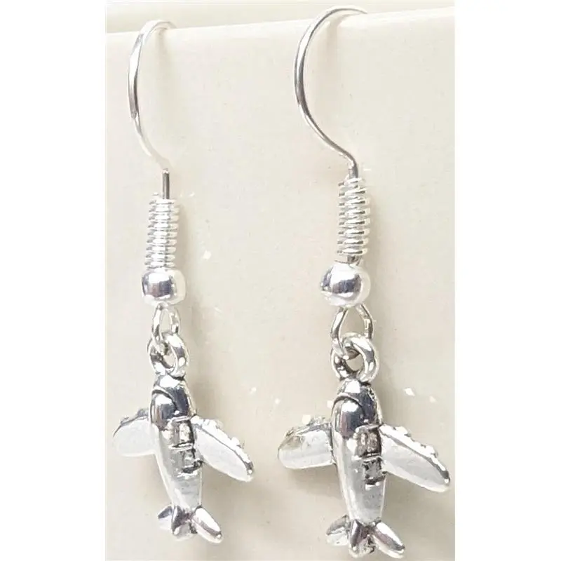 SilverTone Jet Plane Airplane Airliner Earrings AirCraft Tiny Jewelry Stewardess