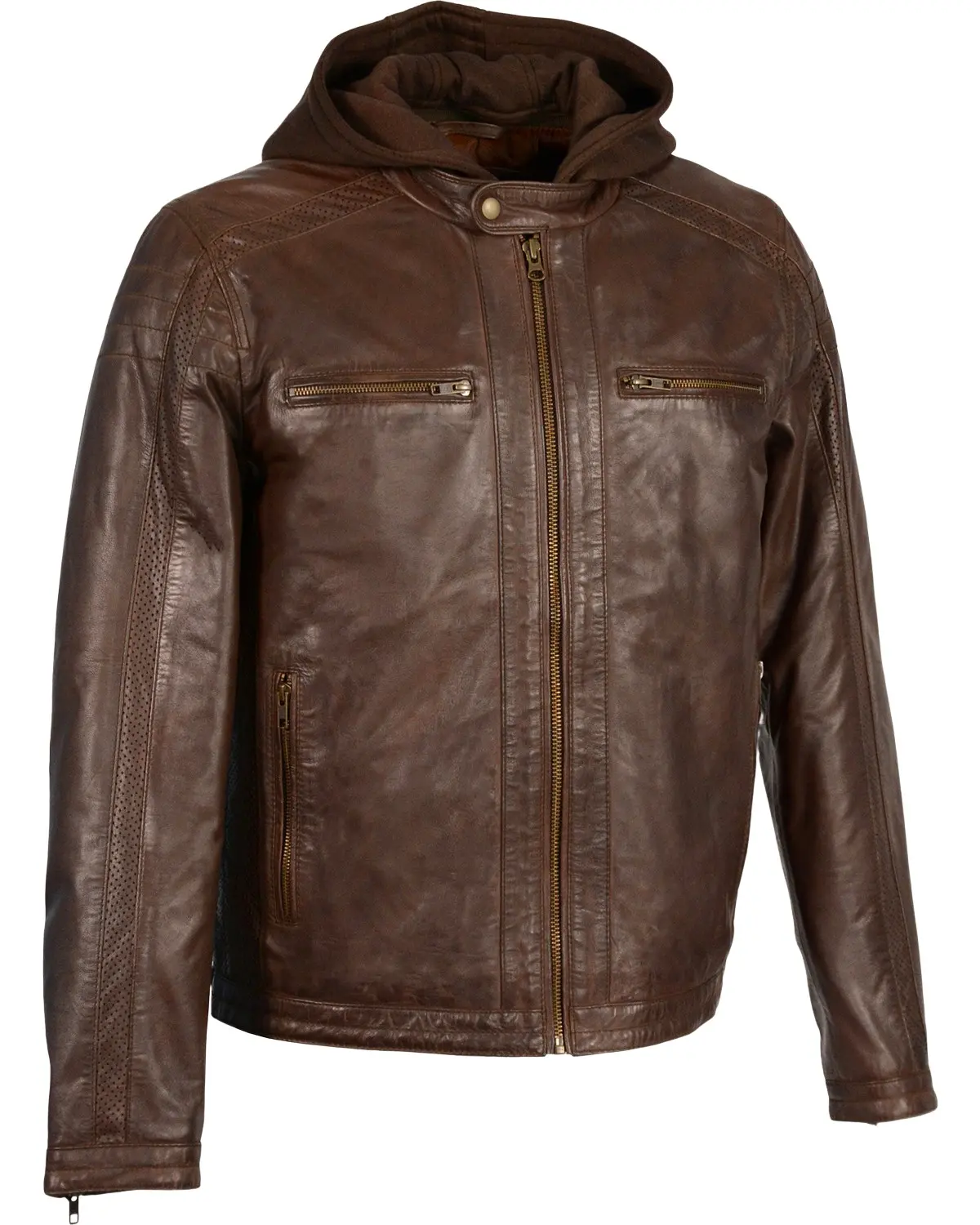 Milwaukee Leather Men's Men'S Zipper Front Jacket W/ Removable Hood - Sfm1845-Broken Brown