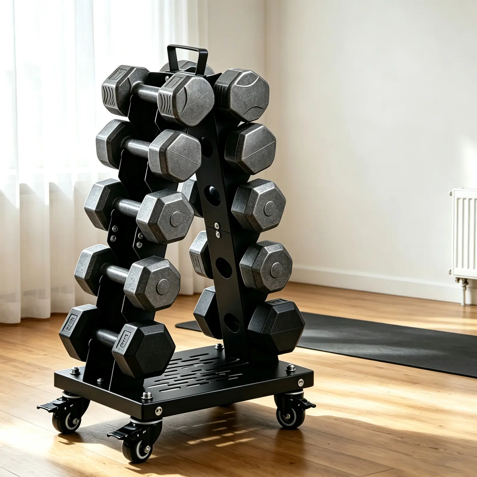 Dumbbell rack stand only, A-frame rolling weight storage with tray, 5-tier steel rack with premium heavy-duty wheels, portable home gym fitness storage organizer, 200 lb weight capacity