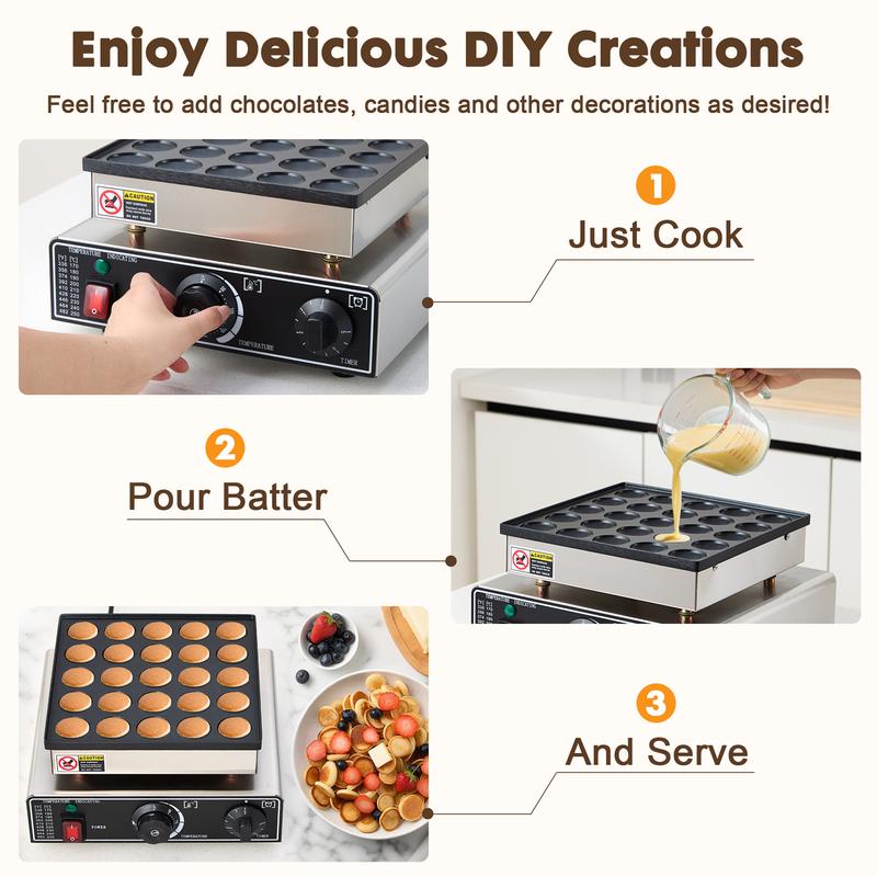 25PCS Electric Poffertjes Maker - Dutch Pancake/Dorayaki Grill | Timer & Temp Control Non-Stick for Commercial/Home Use